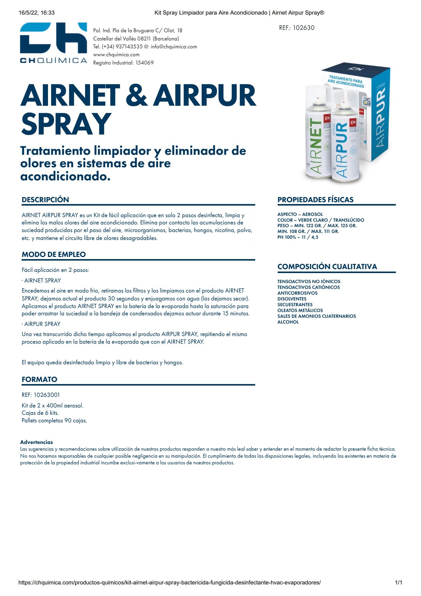 ficha-tecnica-especificaciones-airnet-airpur-spray-ch-51027
